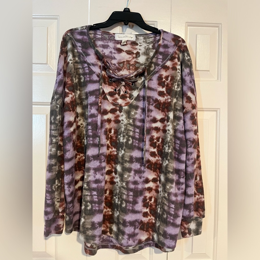 French Laundry‎ Women's Tie Dye Woven Shirt Long Sleeve Lace Up Size 3X